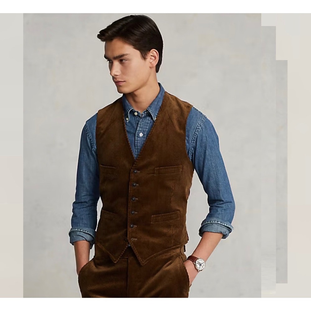 Polo Ralph Lauren Corduroy Vest Brown 40L NWT Men's‎ Waistcoat